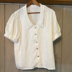 Classic White Button-Down Shirt with Lace Trim